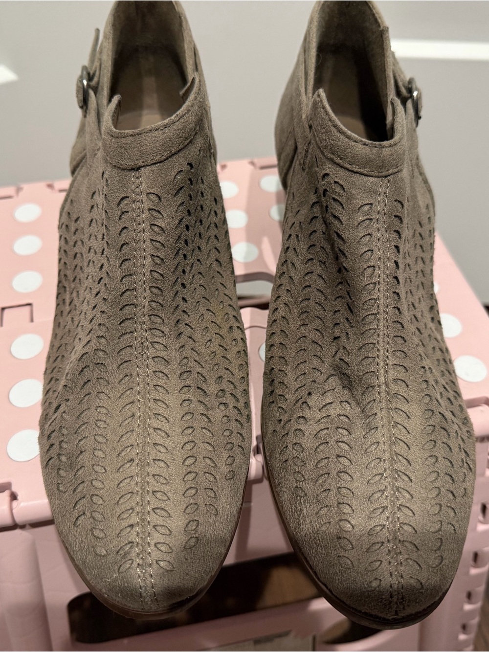 Steve Madden Taupe Perforated Suede Ankle Booties